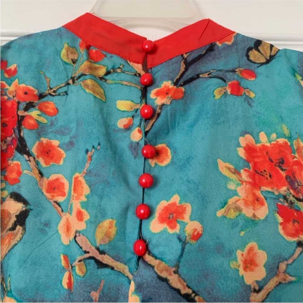 Colorful Floral Top with Button-Back